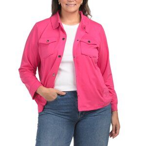 ONQUE Pink Plumeria Plus French Terry Knit Jacket